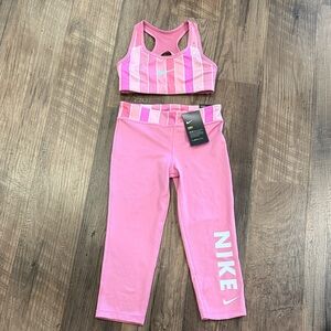 Nike Pink Striped Activewear Set Bra & Capri Girls size Medium